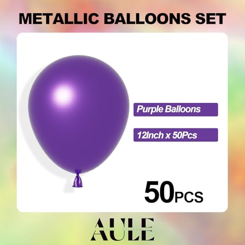 Image of AULE 50Pcs Metallic 12 Inch Dark Purple Chrome Helium Shiny Balloons | Chrome Helium Shiny Latex Balloon Happy Birthday Graduation Gender Reveal Wedding Carnival Decoration