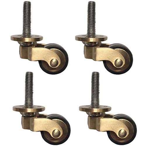 LLPEIJIE026 4 Stück Lenkrollen,Möbelrollen Messing,Transportrollen,Schwenkrollen,Klavierrollen,Gummierten Räder,Kleine Mini-Rollen,Vintage-Rollen for Möbel,Poliertes Messing,Tragfähigkeit 150 kg