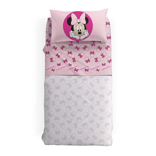 Completo Lenzuola Letto Disney Caleffi Lenzuola Minnie Smile in Cotone Singolo