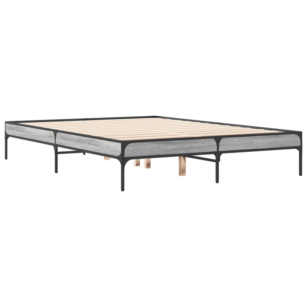 Sonoma Gray Bed Frame, 135x190 cm with Metal Legs & Plywood Slats | Features a robust platform structure that supports mattresses directly without needing a box spring.