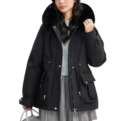 Chaqueta de invierno con capucha de algodón para mujer, parka gruesa y holgada, abrigo, abrigo, informal, abrigo, Negro, S