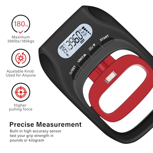 Dynamomètre à main JTHEW testeur de force de préhension précis 180 kg noir/rouge - 2