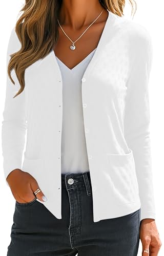 VIISHOW Women's Fall Cardigan Lightweight Long Sleeve V-Neck Open Front Button Up Loose Textured Cardigans with Pockets
