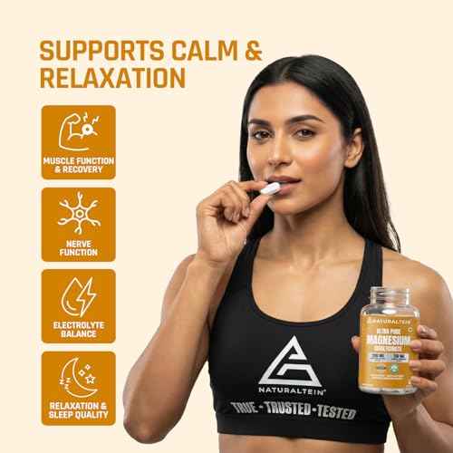 Image of Naturaltein Magnesium Glycinate 1200mg (150mg Elemental) | Chelated High Absorption Magnesium Supports Sleep Quality & Muscle Relaxation | Glyphosate Tested | 120 Tablets