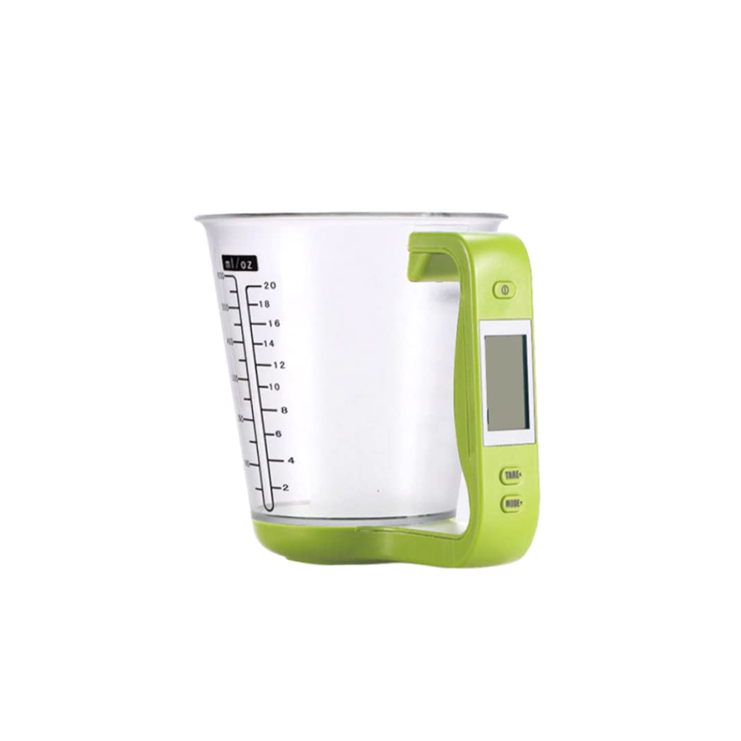 Jarra medidora electrónica digital verde con pantalla LCD y medición de volumen para cocina