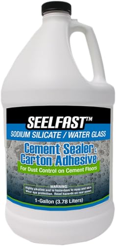 Seelfast Cement and Concrete Sealer - 1 Gallon 100% Sodium Silicate/Water Glass - Versatile Sealer for Floors Basements | Water-Repellent Finish | Multi-Use Adhesive | Non-Toxic | Made in USA
