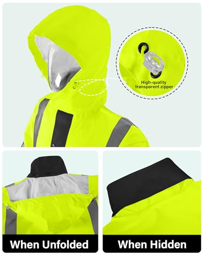 Image of iCreek Safety Rain Jacket with Hood,Waterproof Reflective High Visibility