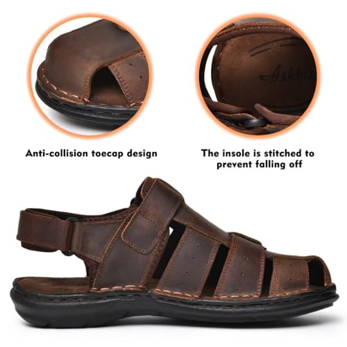 Image of Arkbird Men's Sandals, Closed Toe Leather Fisherman Outdoor Hiking Sport Shoes Summer