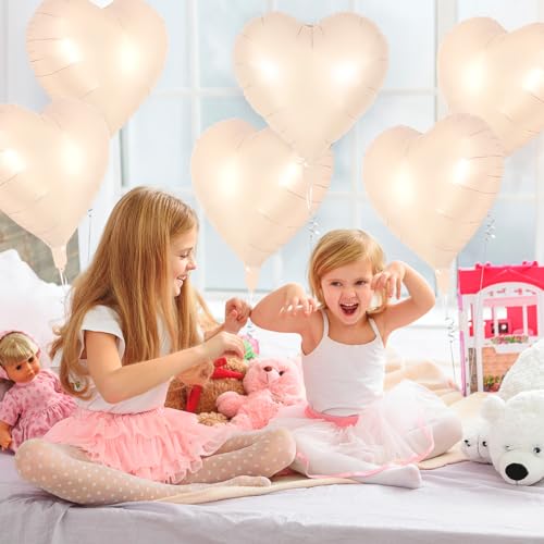 Image of 12 Pcs Beige Heart Balloons,18 Inch Heart Foil Balloons Love Balloon Valentine Balloon for Birthday Party Wedding Engagement Party Baby Shower Valentine Day Decorations