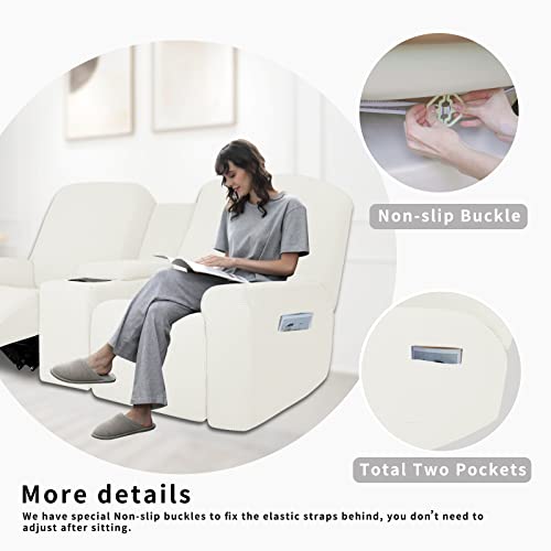 Image of Easy-Going 1 Piece Reclining Loveseat with Middle Console Slipcover | Stretch 2 Seater Loveseat Recliner Cover with Holder and Storage, Recliner Couch Sofa Cover, Furniture Protector Cream