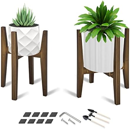 OERGKE 2 PACK adjustable Plant Stand, Bamboo Mid Century Modern Plant Stand, Indoor Plants Stands, Corner Flower Holder for Living Room, Fits 8 to 12 Inches Pots, (Pot & Plant Not Included )(Walnut)