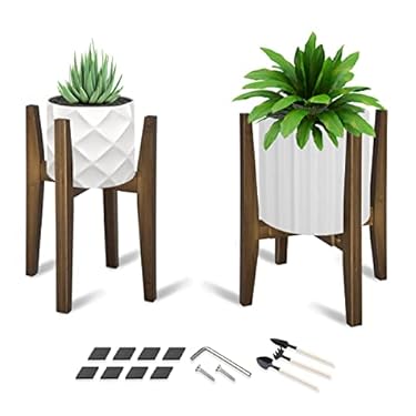 AMAZON - OERGKE 2 PACK adjustable Plant Stand, Bamboo Mid Century Modern Plant Stand, Indoor Plants Stands, Corner Flower Holder for Living Room, Fits 8 to 12 Inches Pots, (Pot & Plant Not Included )(Walnut)