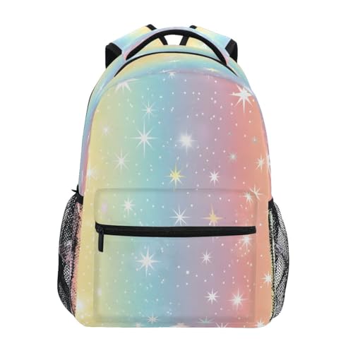 White Glitter Rainbow Stripes Pattern Kids Backpack for Boys Girls Backpacks Student Backpack Big For Elementary School Shoulder Bag Bookbag