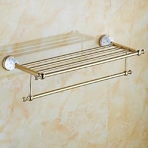 LSLYTQ Shower Caddy Gold Polish Brass Diamond Wall Mounted Bathroom Accessories Sets Towel Rack Towel Shelf Hook Paper