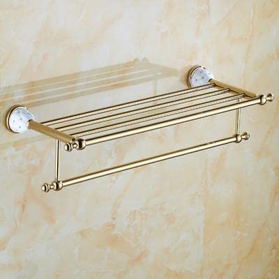 LSLYTQ Shower Caddy Gold Polish Brass Diamond Wall Mounted Bathroom Accessories Sets Towel Rack Towel Shelf Hook Paper