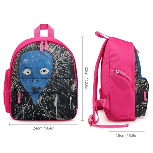 Black And Blue Painting Backpack Small Book Bag with Side Pocket, Lightweight Durable Backpack, Travel Rucksack, Pink-style2