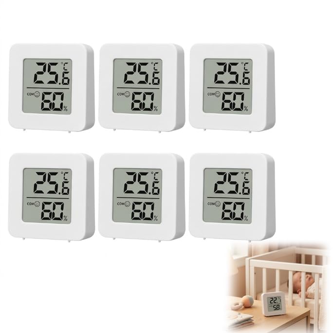 Room Thermometer Indoor, 6PCS Mini Digital Hygrometer Humidity Meter Gauge, Temperature and Humidity Sensor Monitor with LCD Display for Home, Office, Bedroom, Nursery, Greenhouse, Baby