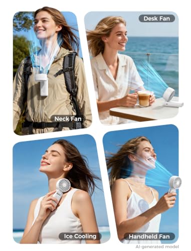 Image of Aecooly Mighty Portable Handheld Fan with Cooling Plate | 20H Max Cooling Time | 3 Flexible Modes | 5 Speeds Wind | Battery Level Display | Mini Personal Battery Powered, Gifts for Women, Travel-White