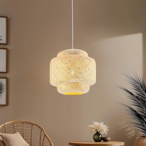 tectake® Suspension luminaire Lampe Bohème Abat jour en Bambou Plafonnier salon, salle à manger, cuisine, dressing Éclairage de plafond style Boho...