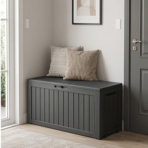 Image of The Artment Black StorraDeck 227 Ltr Wood Panel- Waterproof, UV-Resistant Resin Deck Box with Lockable Lid for Indoor & Outdoor Multipurpose Use | Durable Storage Box for Balcony, Hall, Garden & Patio