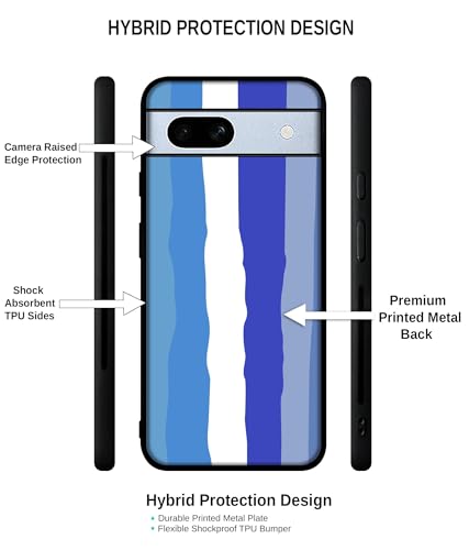 Image of Blue Stripes Rainbow Design Premium 2D Printed Metal Back Case Cover for Google Pixel 7A 5G