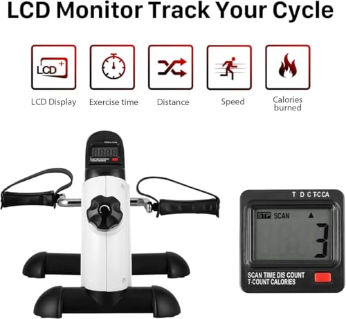 Image of Foldable Mini Fitness Cycle Pedal Exerciser Bike Gym Machine with Digital Display Meter for Men Women Home Exercise Gym, LCD Monitor, Quiet Operation