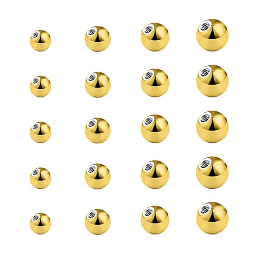 Gojewen 20stk Piercing Kugeln 1 6mm Gold Ersatzkugel Schraubkugel 3/4/5/6mm Kugel für Piercing Nase Lippe Augenbrauen Bauchnabel Zunge