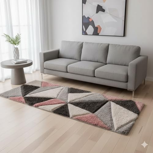 Image of 2x5 ft Shaggy Rug Runner - Ultra-Soft Geometric Carpet for Hallway, Bedroom, and Entryway with Cozy Texture and Modern Appeal