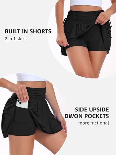 ATTRACO Saia de golfe feminina com shorts e bolsos, A - Preto, G