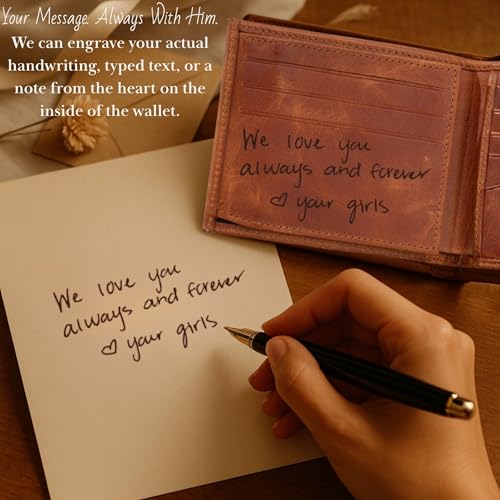 Personalized Leather Photo Wallet for Men – Custom Engraved Slim Bifold with ID Window, Genuine Brown Front Pocket Card Holder – Anniversary and Birthday Gift for Husband, Boyfriend, Fiancé, or Spouse3