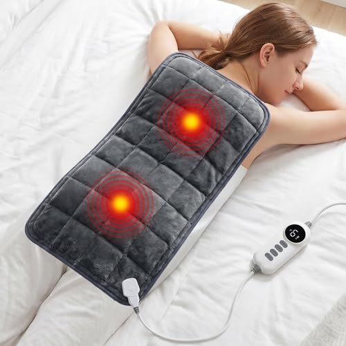 Heating Pad Weighted Heating Pad with Massaging Vibrations 6 Heat Settings & 4 Massage Modes Soothing Warmth for Back & Shoulders 12 x 24 Light Black