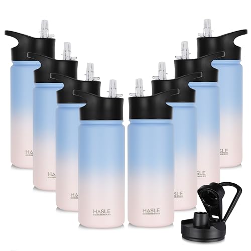HASLE OUTFITTERS Insulated Water Bottle 16 oz Double Wall Vacuum Stainless Steel Water Bottle Leak Proof for School Wide Mouth with Straw Lid & Spout Lid Keeps Cold and Hot(Candy,8pack)