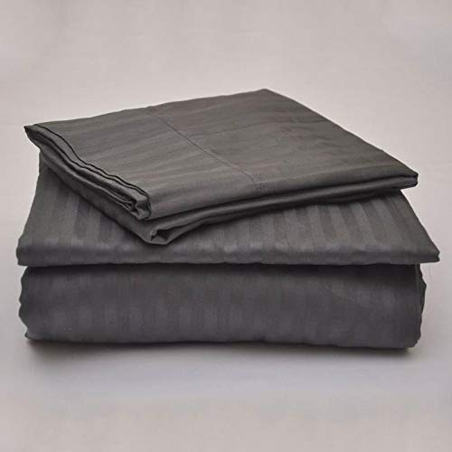 LUXURIOUS BEDDING UK Double Size 800 Thread Count New Soft Egyptian Cotton 18" Inch Deep Pocket Six (6) Piece Bed Sheet Set(1 PC Fitted,1 PC Flat,4 PC Pillow Cases) Elephant Grey Striped