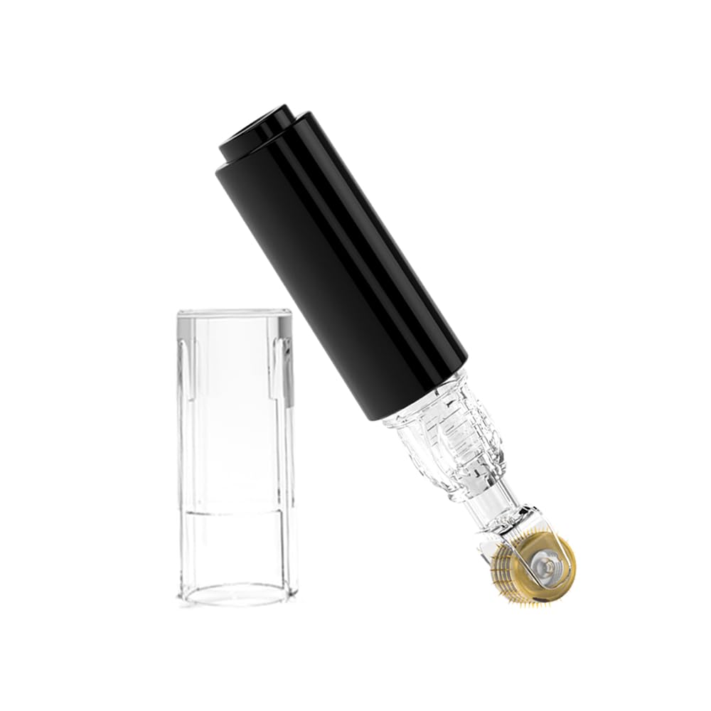 StyleFitUp Rodillo Facial Microagujas Hidra Derma Roller, 0.5 mm, con dosificador de Serum, 105 Microagujas Titanio, Antienvejecimiento, Hidratante, Cara, Barba y Cabello, Hombre y Mujeres.(Negro)