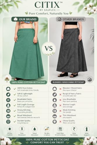 Image of CITIX Pure Cotton Petticoat for Woman Saree | Adujastable Drawstring Waist