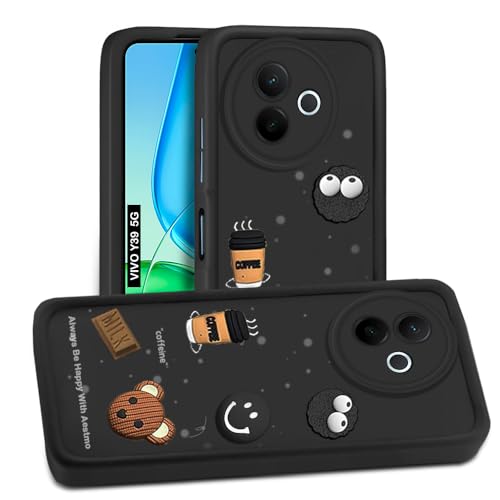 Image of AESTMO Back Case Cover for Vivo Y39 5G | Cute Fun Cartoon 3D Ball | Coffee Silicone Case | Full Body Protection | Camera Protection Back Cover for Vivo Y39 5G (Black)
