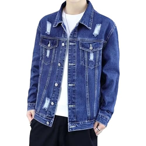Maiyifu-GJ Men's Lightweight Denim Jacket Ripped Distressed Casual Trucker Jean Jackets Fashion Vintage Biker Coat Outerwear