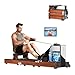 Rudergerät für Heim-Fitnessstudio, Wasserwiderstand Rudergerät mit 5 Stufen Einstellung, 120kg Gewichtskapazität App-kompatibel, Rote Eiche