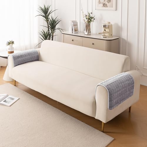 Image of HOKIPO 'Plush Haven' Premium Anti Slip Sofa Armrest Cover Set (2pcs), Light Grey (AR-5151-L-LGRY*2)