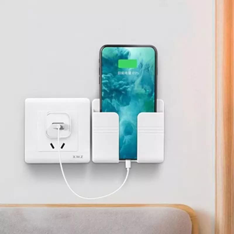 Image of WALLVIEW TECH Pack of 5 Wall Mounted Mobile Holder Storage Case for Remote Wall Mounted Mobile Stand /Multi Purpose Stand with Hole for Phone Charging (White)