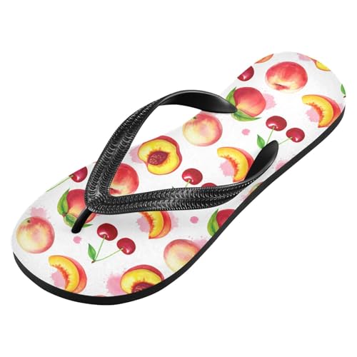 Sinestour Peach Cherry Fruit White Flip Flops for Beach Thong Sandals Anti-slip Lightweight Flat Slippers for Summer Swim Travel2