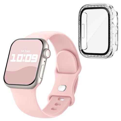 Image of Adorique 3-in-1 Compatible for Apple Watch Band 40mm 41mm 42mm 44mm 45mm 46mm, Soft Silicone Sport Strap for iWatch Series SE 10 9 8 7 6 5 4 3