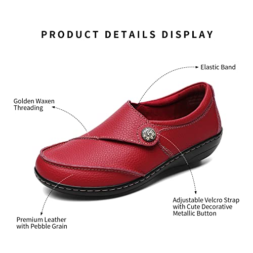 Geoeleph Women's Red Loafers Casual Slip On Comfort Walking Flats Leather Driving Moccasins 1608-Hon065 #TOP1