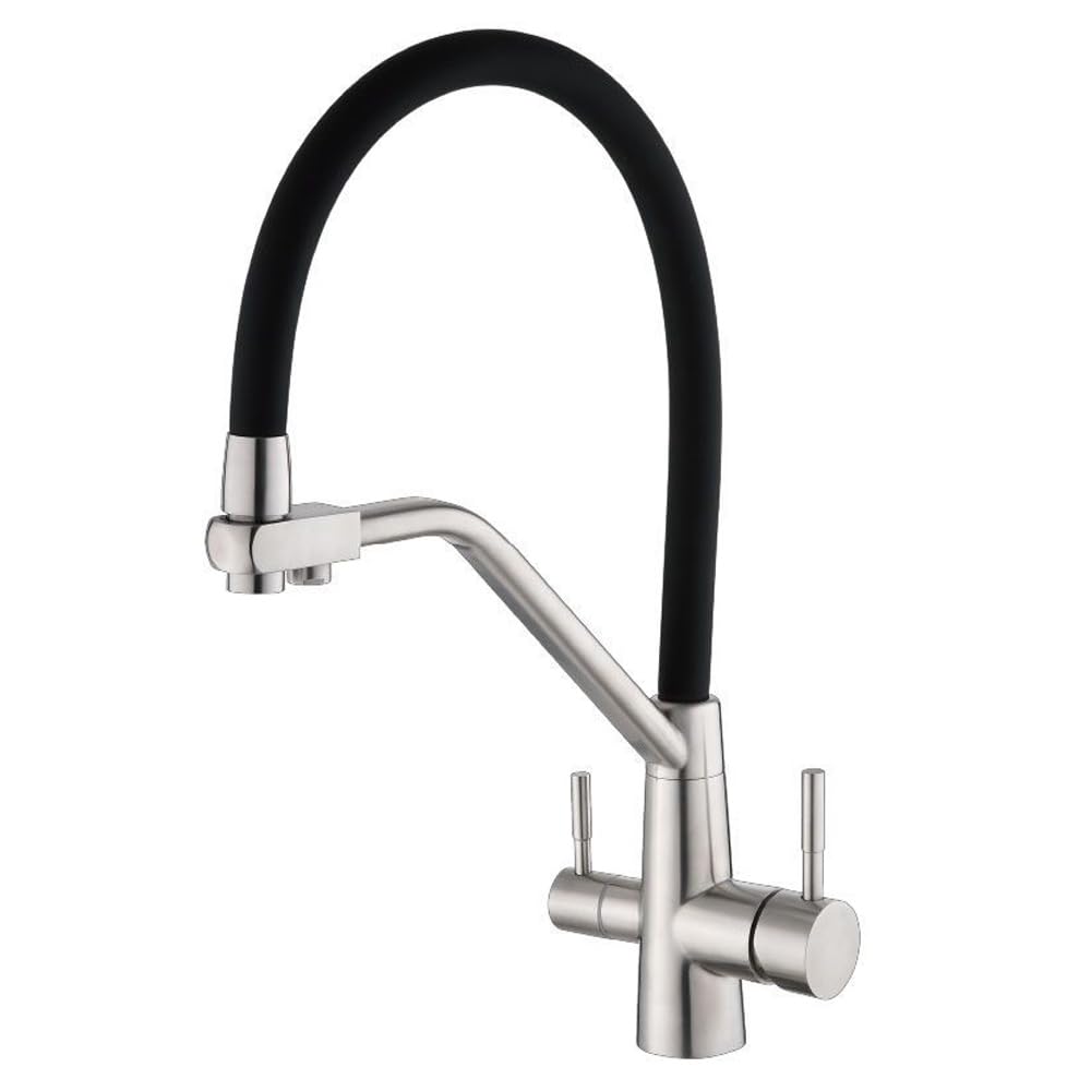 Vetrineinrete® Rubinetto da cucina a tre vie per depuratore d’acqua doppia leva per Acqua calda fredda e depurata canna flessibile in silicone Sistema Osmosi