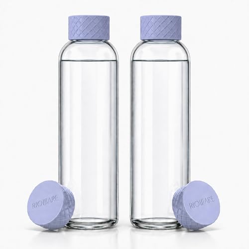 Image of Rioware Glass Water Bottle 1 Litre | Airtight lid | Leak Proof | Silicon Cap | Fridge Water Bottles for Home, Office & Gym (1 Ltr- Pack Of 2, Blue)