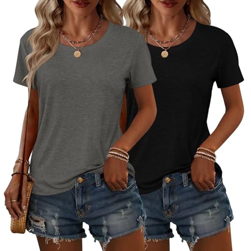 T-shirt col rond femme lot de 2 hauts basiques en coton léger pour l'été