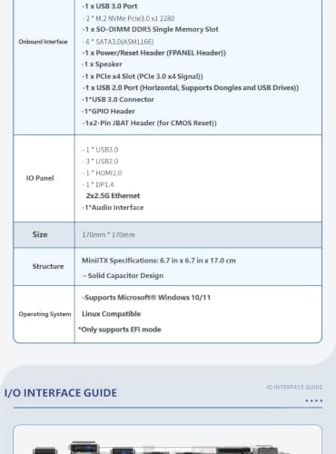12 Gen Mini ITX NAS Motherboard Onboard N100/N305/N150/N355, 2×I226-V 2.5G NIC, 6 SATA 3.0, Dual NVMe M.2, PCIe Expansion Slot, Support Virtual Machine Soft Router — view 6
