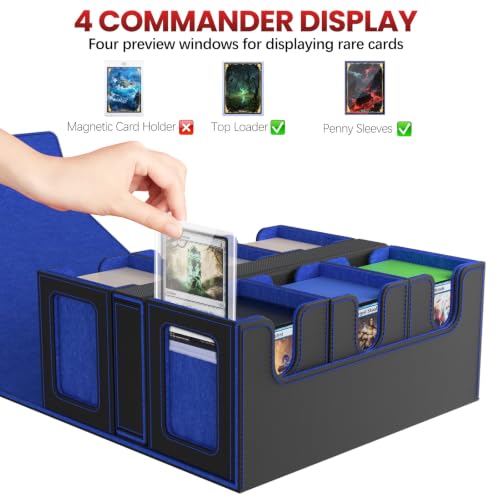 Image of Gomyrod Card Deck Box with 4 Commander Display & Dice Tray (Black & Blue) | 7 In 1 MTG Commander Deck Box, Fits 240+ Toploader Cards, Removable Deck Case, Compatible for Magic /TCG /Sports /Baseball Cards