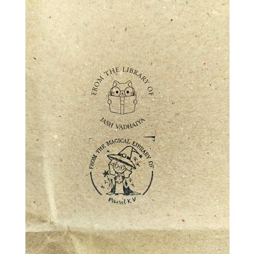 Image of Kunya Personalised Book Stamp with Your Name(3.5 cm Dia), customised for Stamping Books for Readers, Great Gift for booklovers, Kids, Teachers (Smart Cat)