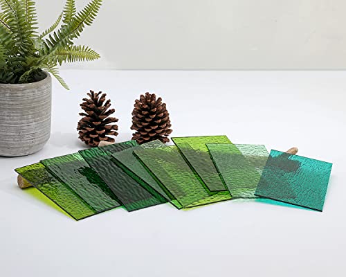 Lanyani Green Transparent Stained Glass Sheets For Craft, 6X4 Inch Colored Textured Cathedral Glass Pack, 10 Sheets #TOP4